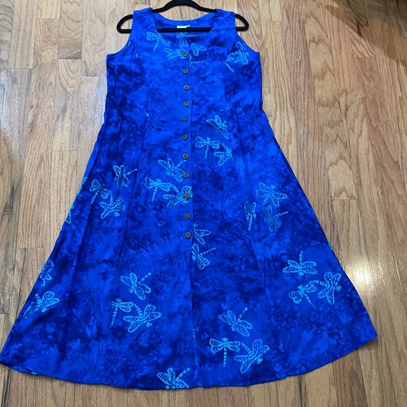 Spicy Bamboo Size Large Vintage Classic Summer Dress Midi Blue Button Down - Picture 1 of 12